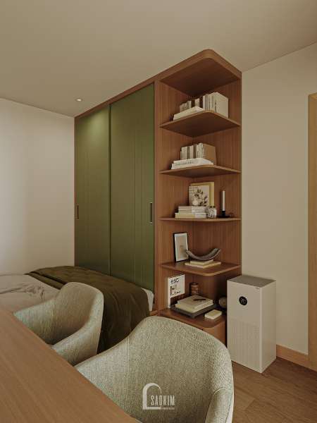 Không gian phòng ngủ phụ đơn giản  tại thiết kế chung cư 2 ngủ The Charm
